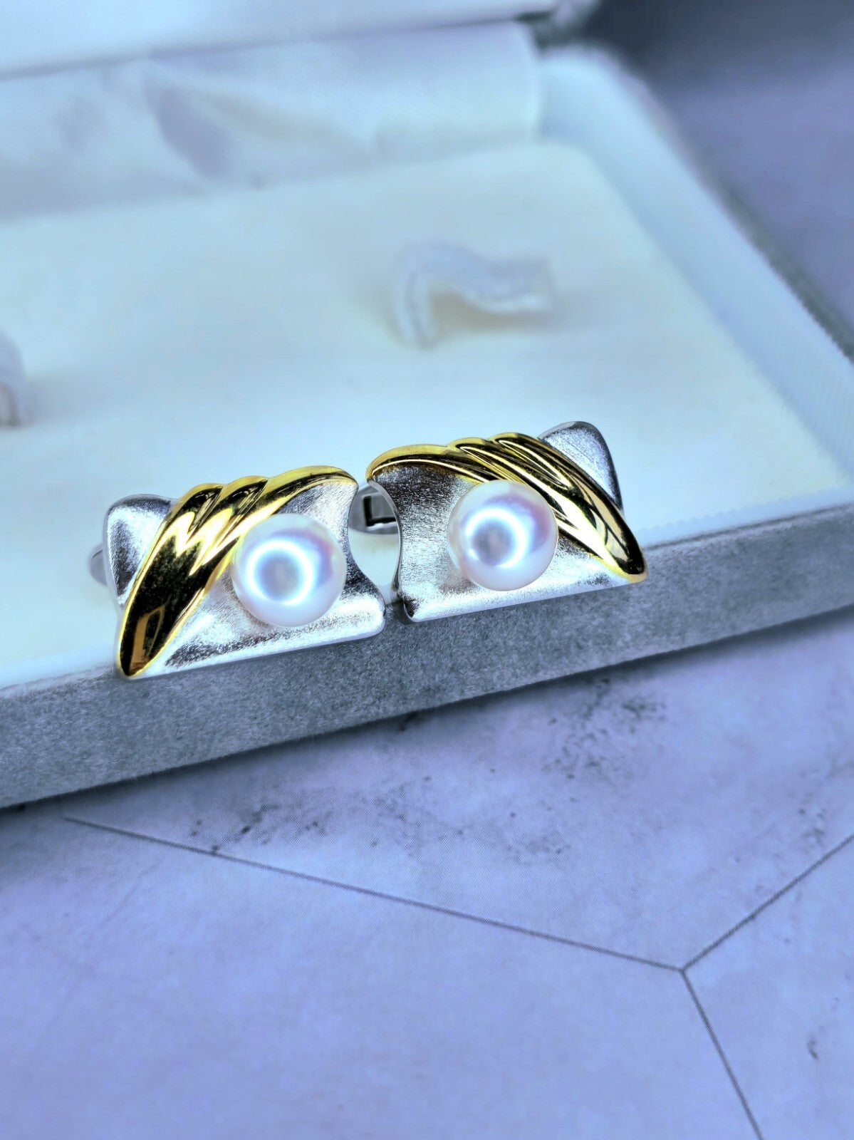Sterling Silver & Yellow Gold And Natural Pearls Cufflinks Arita Collection