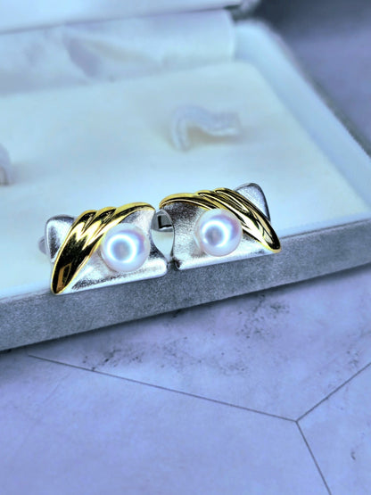 Sterling Silver & Yellow Gold And Natural Pearls Cufflinks Arita Collection