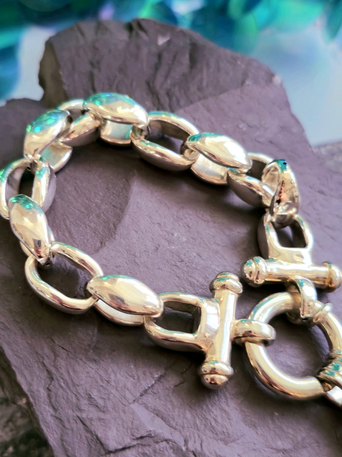 925 Sterling Silver Chunky Chain Bracelet with Charms Star 25g Hollow Hallmarked