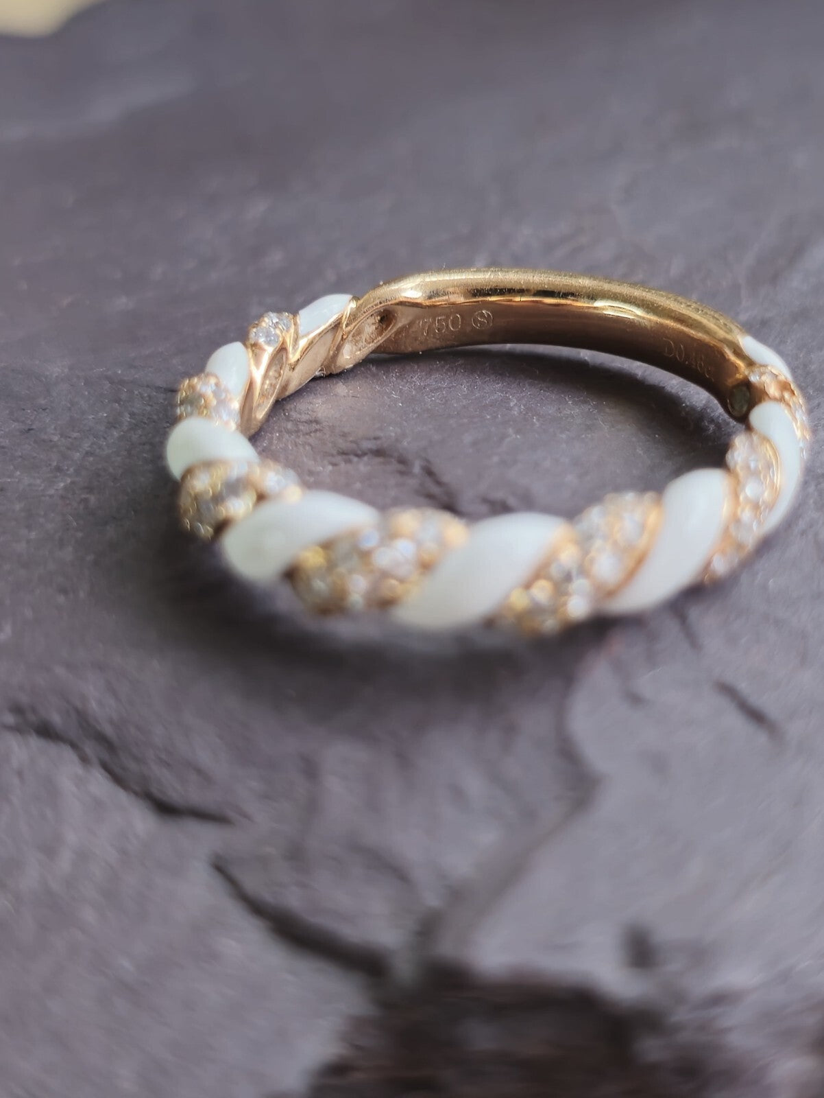 Solid 18ct Rose Gold Diamond and White Ceramic Eternity Ring Wedding Band size N