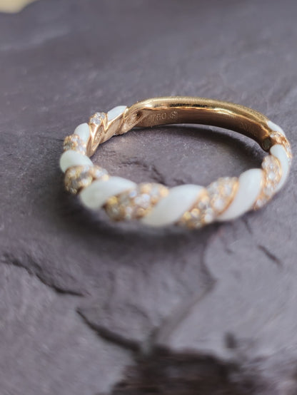 Solid 18ct Rose Gold Diamond and White Ceramic Eternity Ring Wedding Band size N