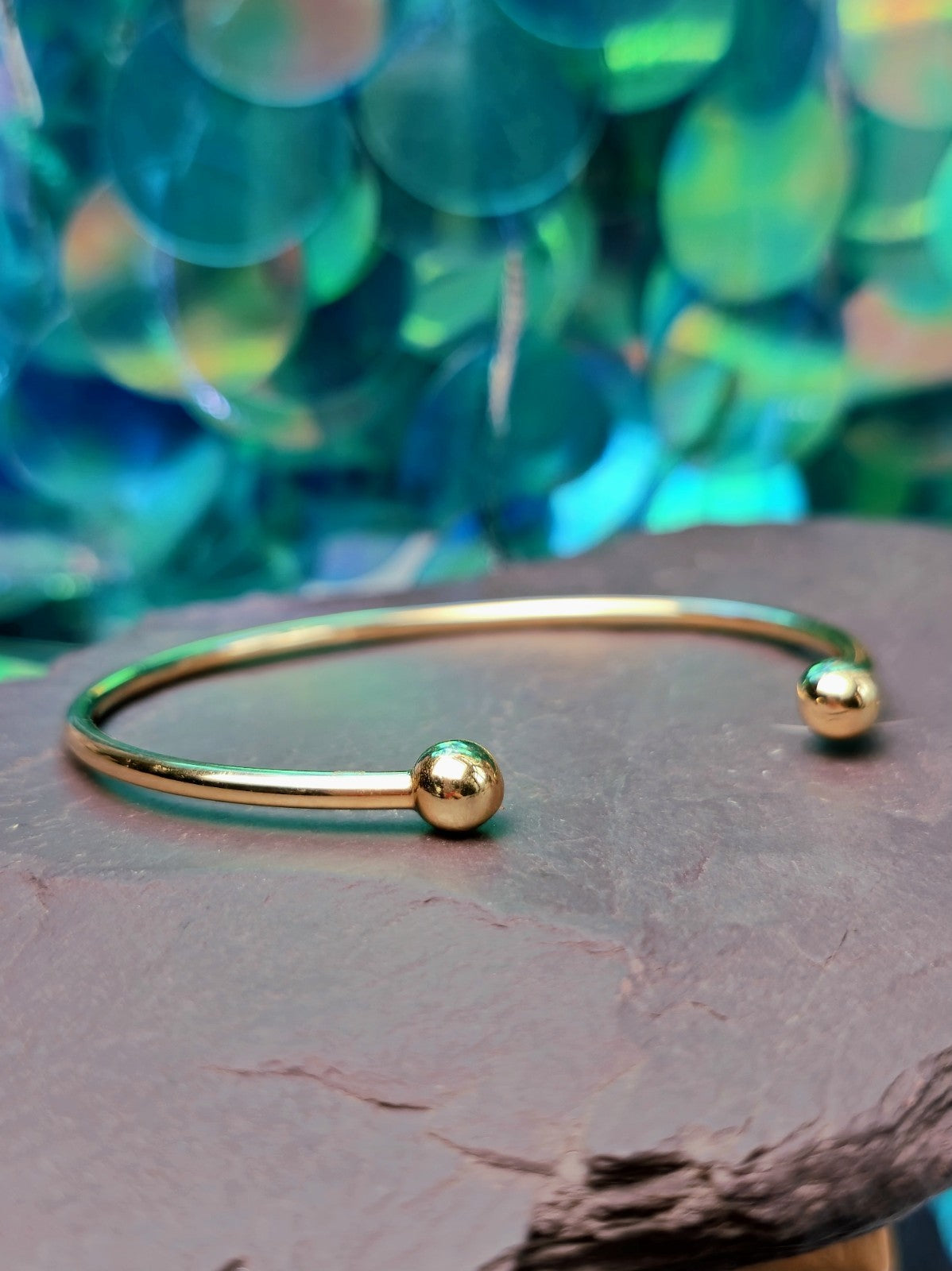 Solid 9ct Yellow Gold TORQUE BANGLE BALL Open Split BRACELET Bottom Hallmaked
