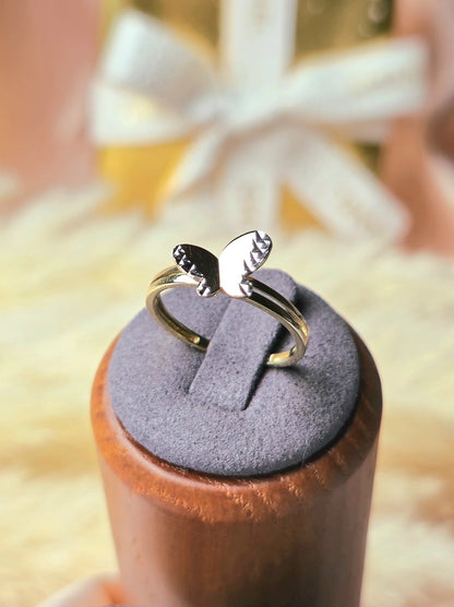 New 9ct Yellow/White Gold Butterfly Ring 3D Cute Feminine Double Band Hallmarked
