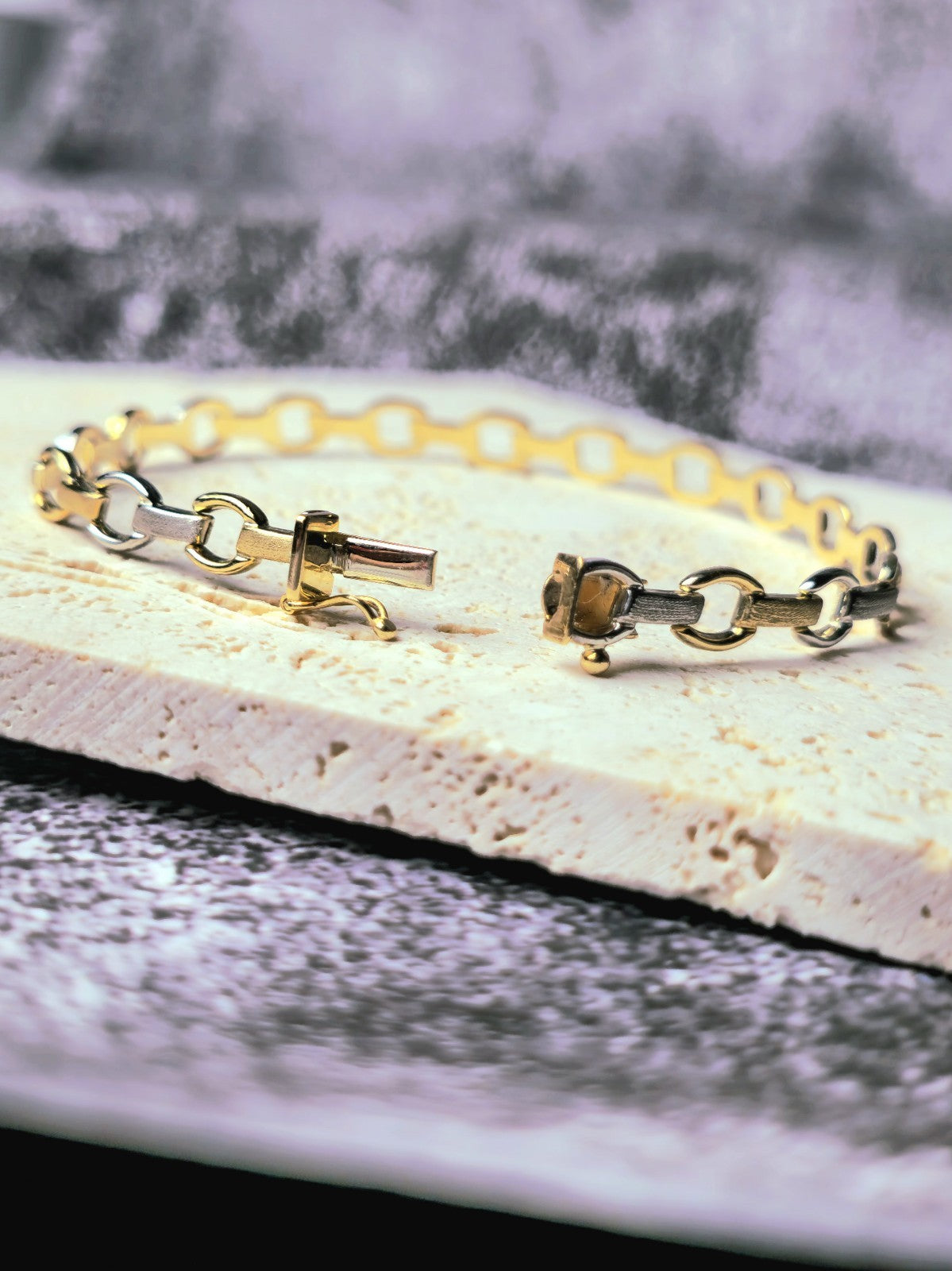 New 9ct Yellow/White Circles Link Gold Bracelet Hallmarked 7.5'' long