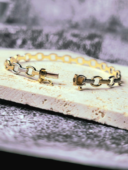 New 9ct Yellow/White Circles Link Gold Bracelet Hallmarked 7.5'' long