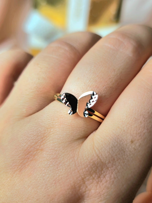 New 9ct Yellow/White Gold Butterfly Ring 3D Cute Feminine Double Band Hallmarked