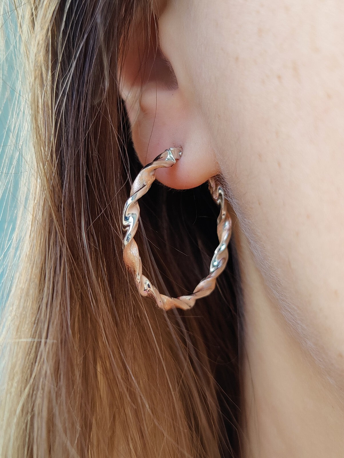 9ct White and Rose Gold Twist Hoop Earrings 2.7 grams 40mm Hallmarked New