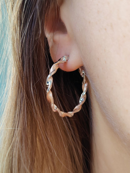 9ct White and Rose Gold Twist Hoop Earrings 2.7 grams 40mm Hallmarked New