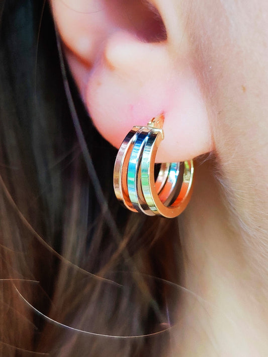 Solid 9ct Yellow/White/Rose Gold Huggies Trinity Three Color New Hallmarked 