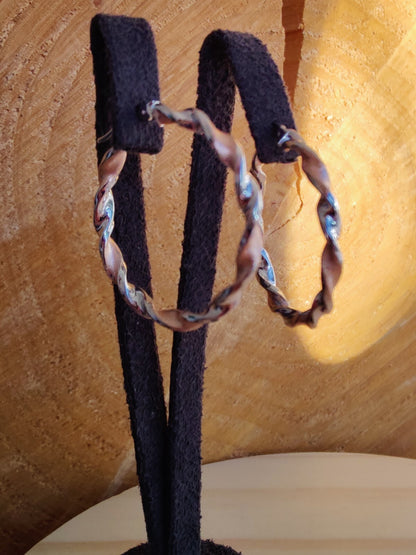 9ct White and Rose Gold Twist Hoop Earrings 2.7 grams 40mm Hallmarked New