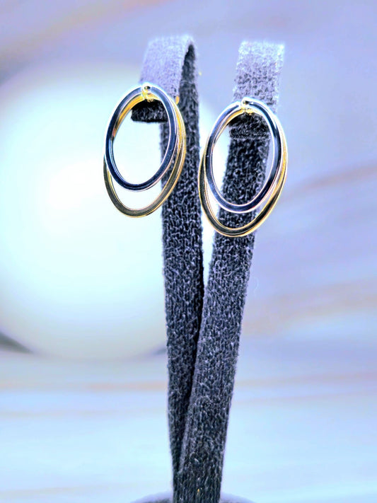 Solid 9ct Yellow/White Gold Oval Shape Stud Earrings Two Ways Studs Removable