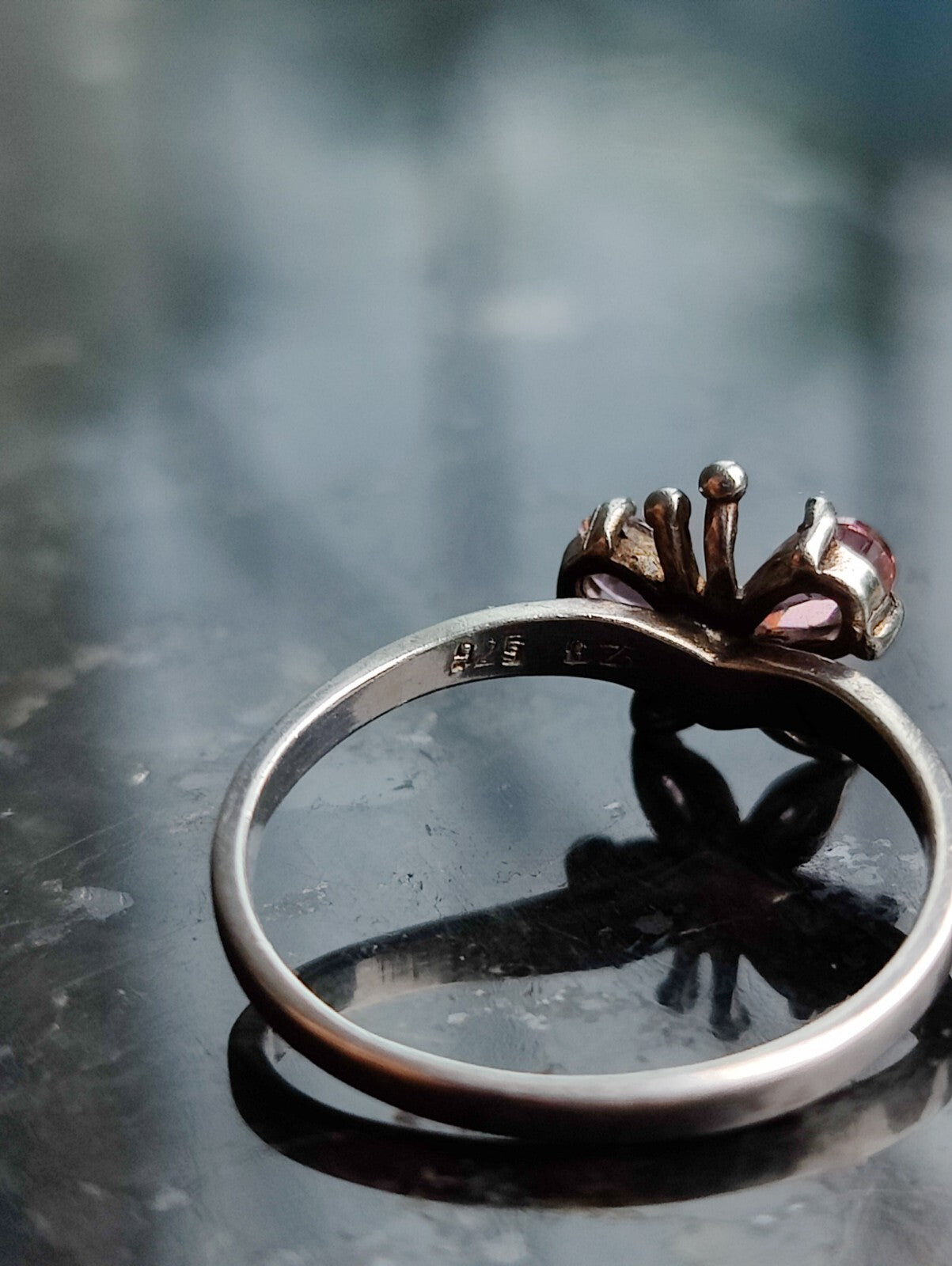 925 Sterling Silver Butterfly Ring With Pink CZs UK Size N (14) (54)
