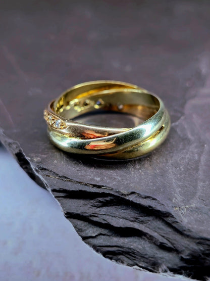 Solid 9ct Yellow Gold Half Eternity Ring Wedding Band Trinity Ring C/Z Size Q
