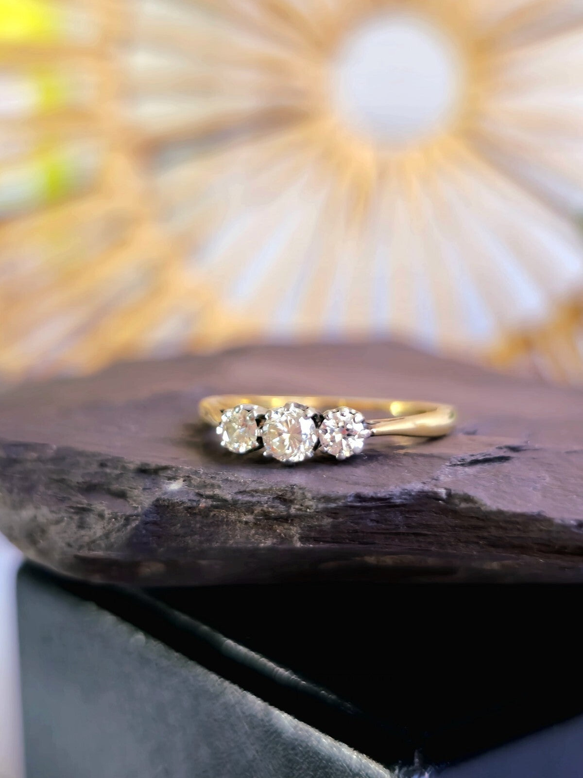Solid 18ct Yellow Gold & Platinum Trilogy 0.40ct Diamond Ring, H, VS1-VS2 Size M