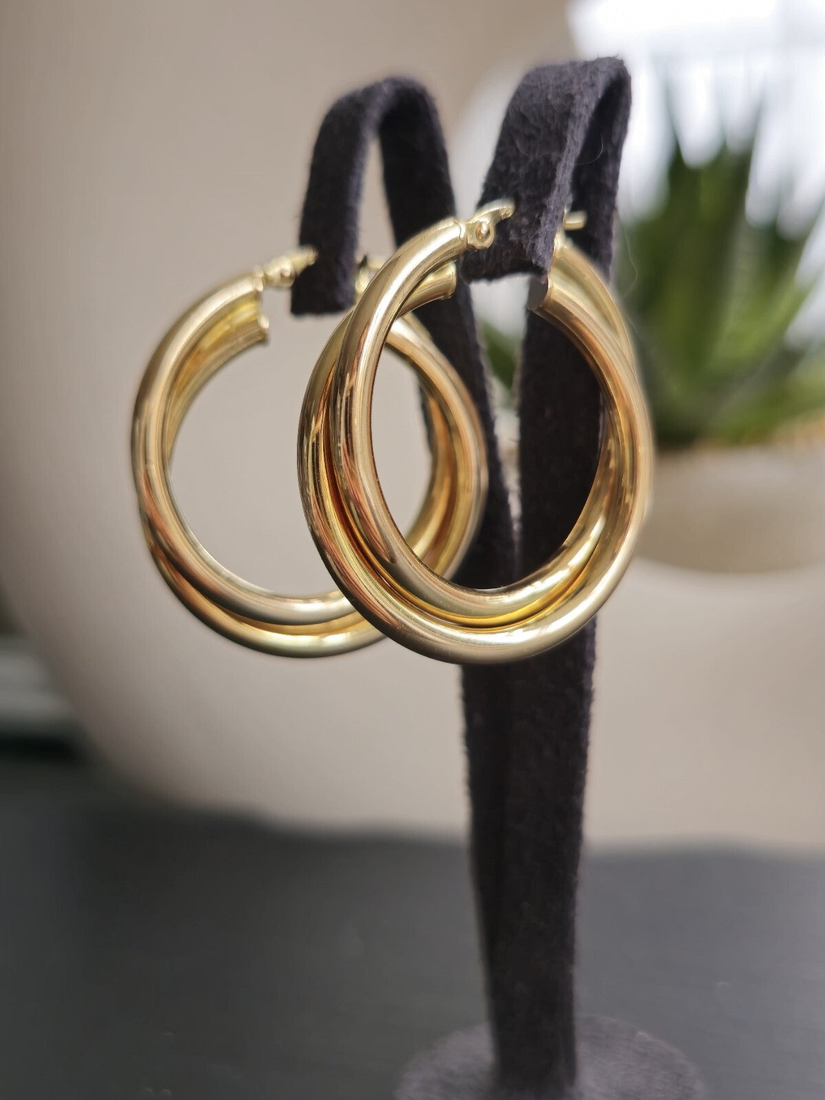 9ct Solid Yellow Gold Twisted Hoop Earrings Creole Double Twist Hoops 30mm 5.3g