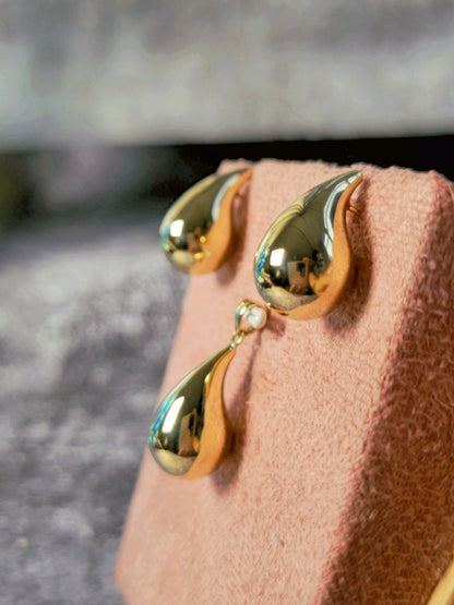 Solid 9k Yellow Gold Set of Pendant and Earrings Bottega Fashion Popped Drop