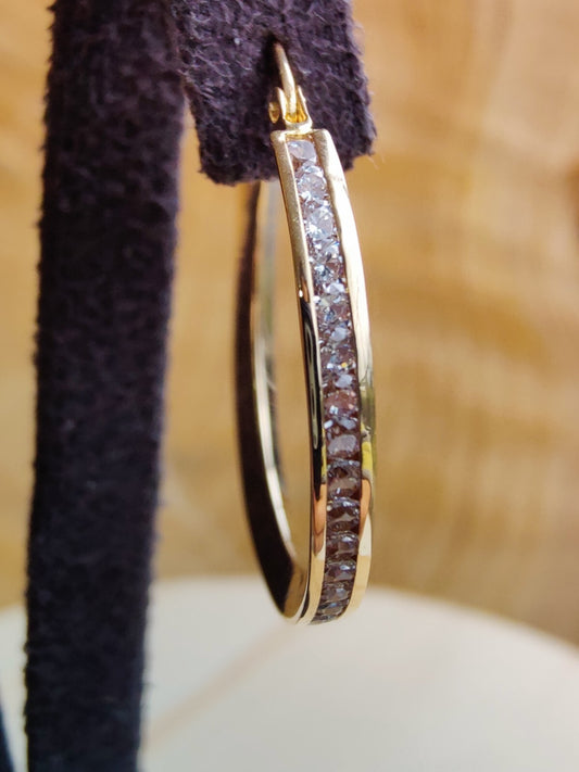 9K Yellow Gold Hoops Cubic Zirconia Earrings 3.0 grams 25mm Hallmarked New CZ