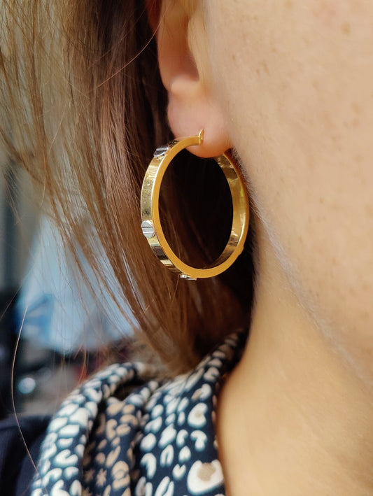 NEW Gold Screw Hoop Earrings 3.8grams 9ct Yellow Gold 30mm Hallmarked New 