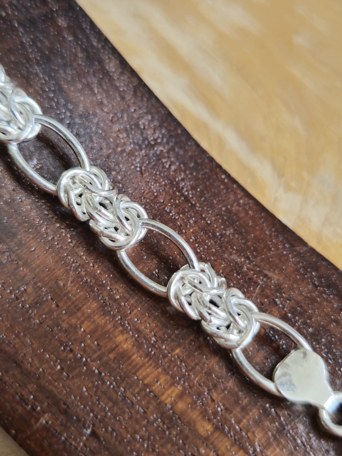 925 Sterling Silver Chunky Figaro Byzantine Chain Bracelet 8mm 17grams 19cm