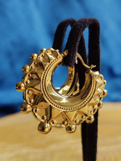 New 9ct Real Yellow Gold 4.5g CHUNKY ROUND CREOLE HOOP EARRINGS Vintage Looking