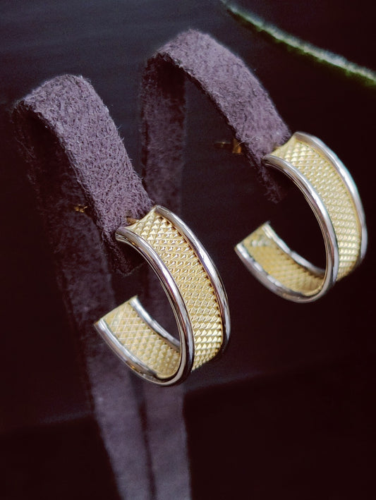 NEW 9ct Solid Yellow/White Gold Half Hoop Earrings Studs Diamond Cut Pattern