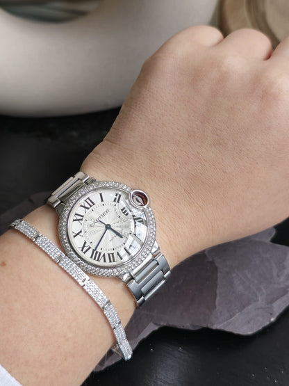 New Iced/Loaded Solid 9ct White Gold BRACELET 7.5inch C/Z Pave Hallmarked