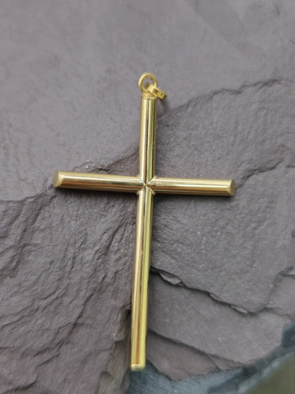 New Solid 9ct Yellow Gold Plain Cross Simple Pendant 55mm x 30mm Hallmarked