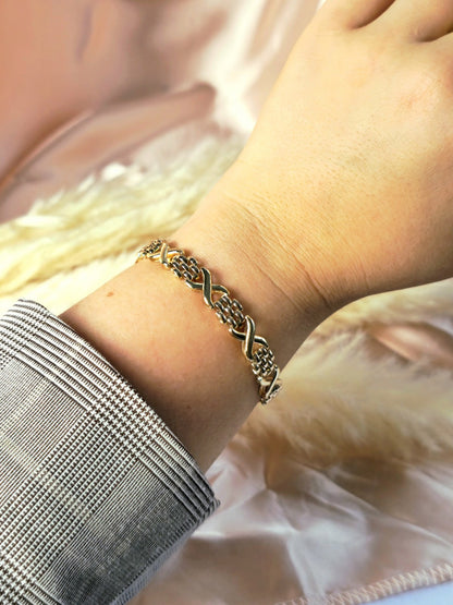 Solid 9ct Yellow Gold Beautiful Bracelet Grain X Shape Modern Gate Fancy 7.5''