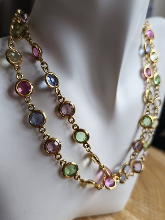 Lovely Gold Tone Bezel Set Austrian Crystal 31 Inch Necklace Multicolour 