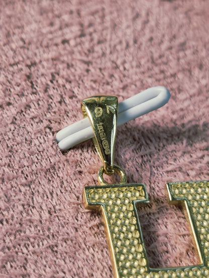 New Solid 9K Yellow Gold Initial Letter H Pendant  Personalised 37mm Hallmarked