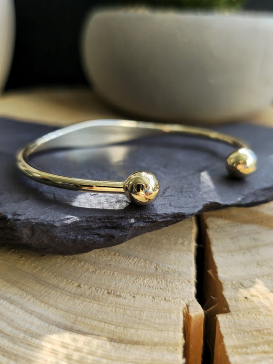 New Solid 9ct Yellow Gold TORQUE BANGLE TORQ BALL Open Split BRACELETFlat Bottom