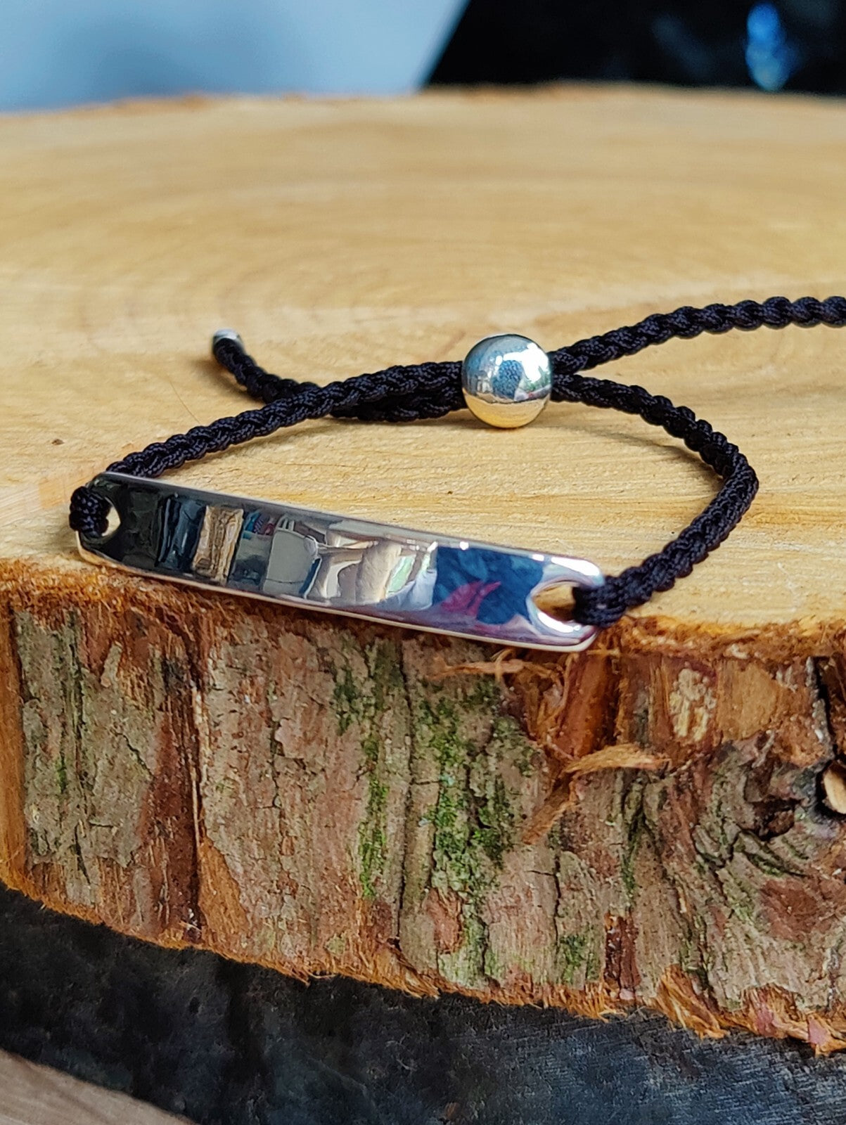 Monica Vinader Havana Friendship Bracelet Black Cord Silver Mens Engraving 