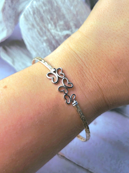 New Solid 9ct Yellow/White Gold Butterfly Bracelet 3 Butterflies Bangle Hallmark