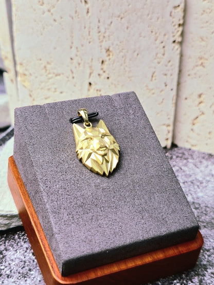 New Sterling Silver (925) Gold Plated Wolf Head Pendant 3D Geometrical Shape
