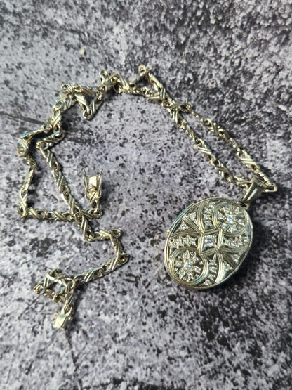 Big 14k White Gold Diamond Locket Necklace Pendant Holy Mary Christening Gift