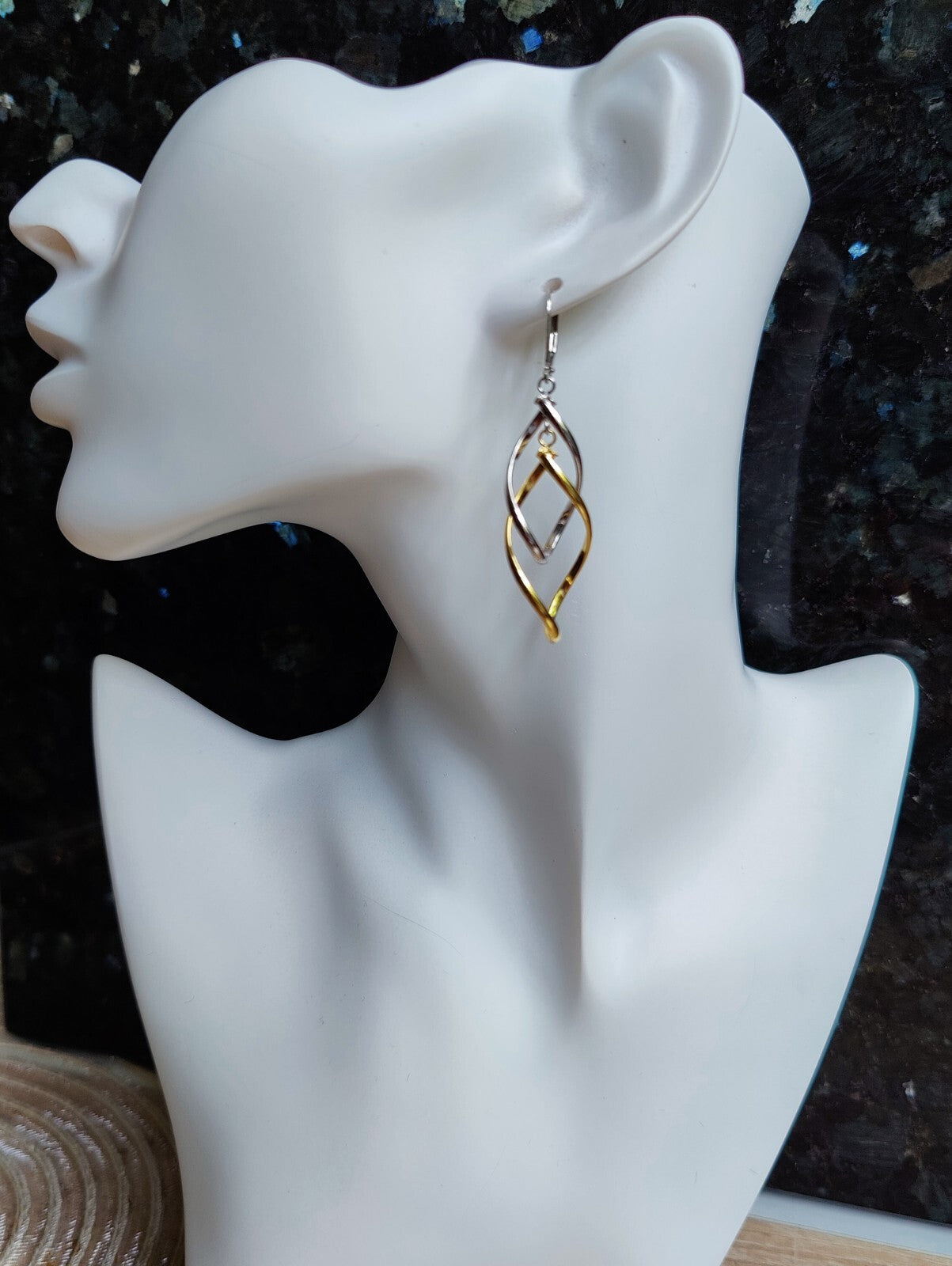 New Solid 9ct Yellow White Gold Double Twist Drop Earrings Leverback Clasp 