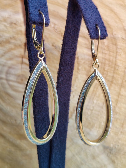 NEW Sparklig OVAL Drop Dangling Earrings 9ct Yellow Gold Leverback Hallmarked