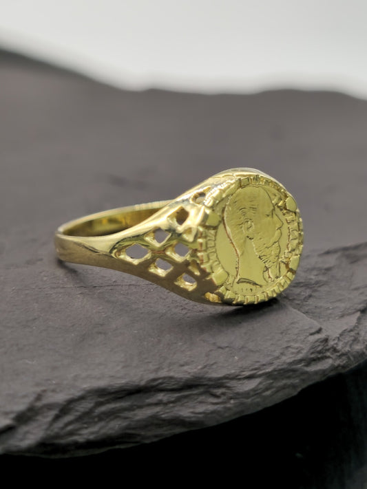 New 9ct Yellow Gold Signet Small Coin-Looking Like Ring size M Pinky Finger