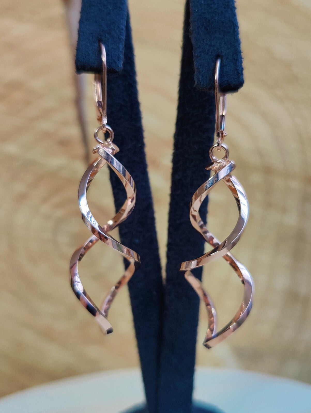 Solid 9ct Rose Gold  Twist Drop Earrings Leverback Clasp Hallmarked 375 Lovely