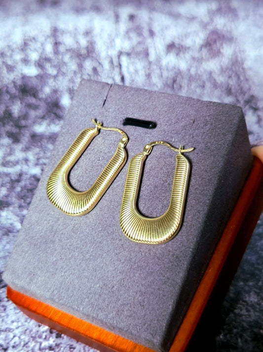 New 9ct Yellow Gold Hoop Earrings Square Oval Hoops Strip Pattern Hallmarked