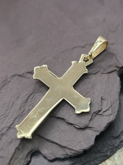 Lovely New Solid 9ct Yellow Gold Cross with Jesus Pendant 55x30mm Matt Finish