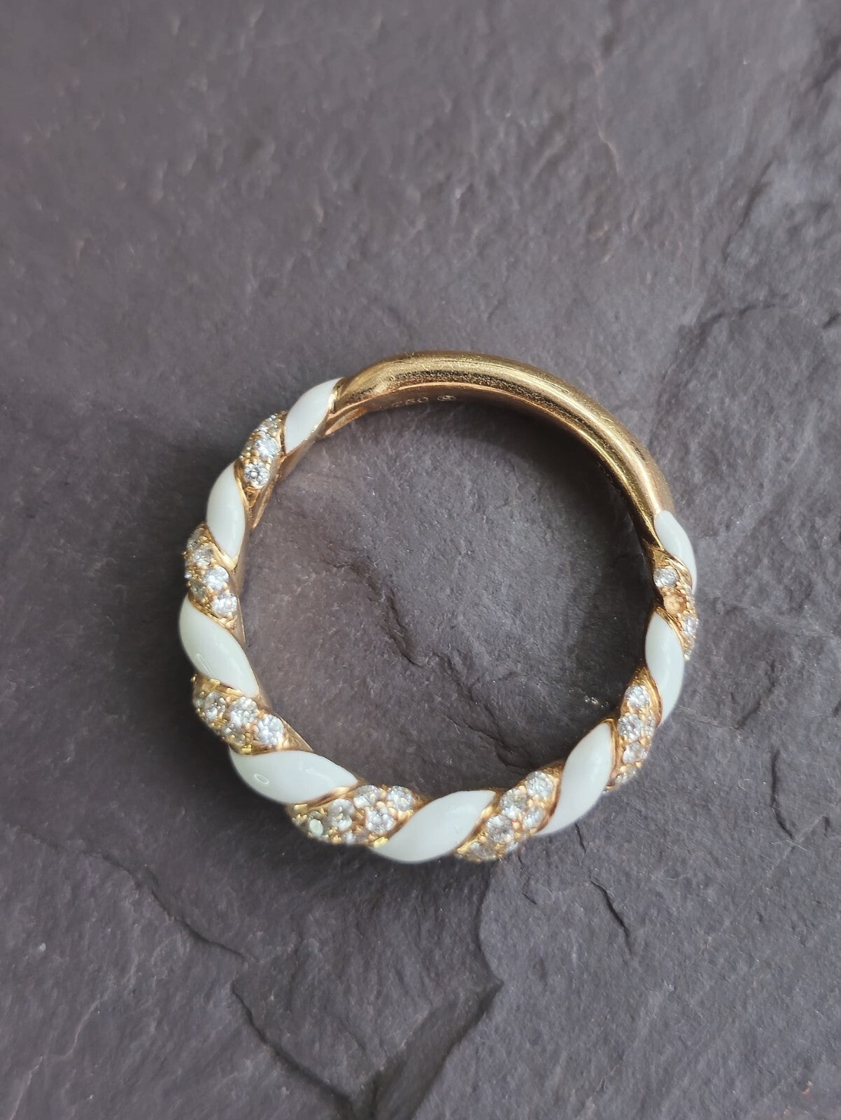 Solid 18ct Rose Gold Diamond and White Ceramic Eternity Ring Wedding Band size N