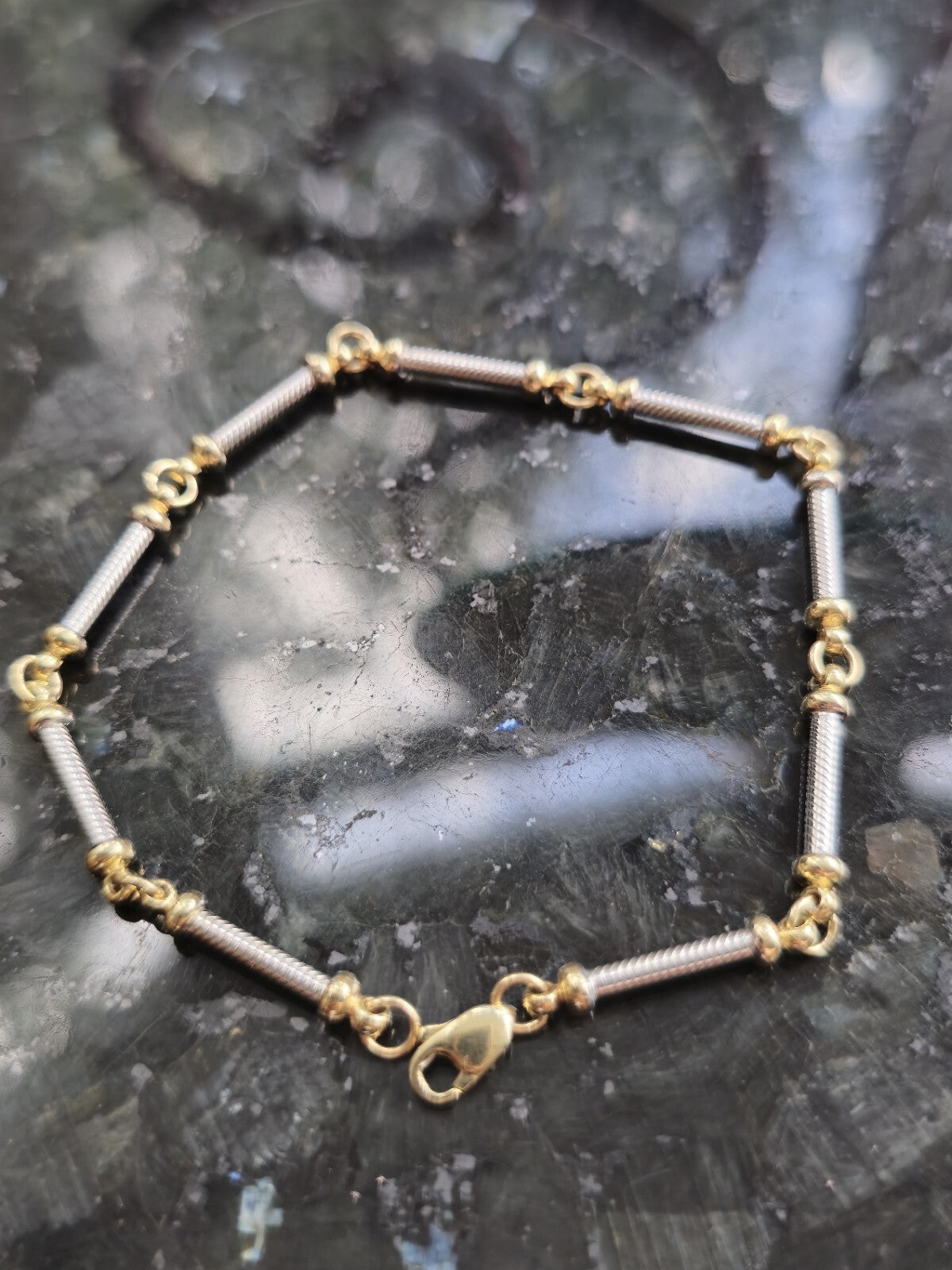 Solid 9ct White/Yellow Gold BRACELET Twisted TUBE link  7.8inch/20cm