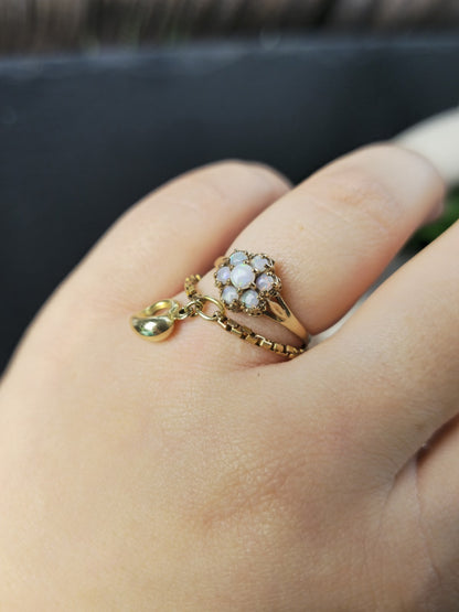 Lovely 9ct Yellow Gold Flower Opal Ring Cluster Prong Set Size N Hallmarked