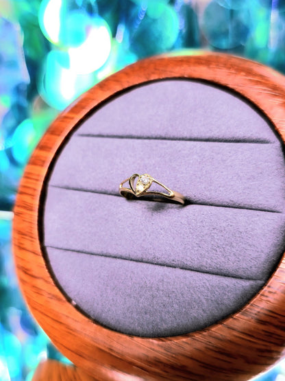 9ct Yellow Gold Heart shape Ring With Diamonds Size N Hallmarked See Through