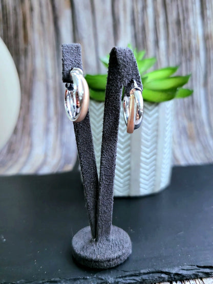 9ct Solid White/Rose Gold Crossed Hoop Earrings 22mm Twist Hoops Matt/Shiny