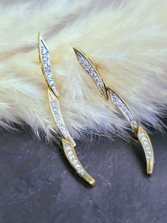 18k Yellow Gold Diamond Drop Earrings Long Segments Butterfly Hallmarked 45mm