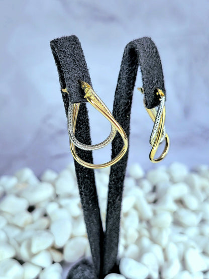 New 9ct Solid Yellow/White Gold Double Twisted Hoop Earrings Creole Hoops 25mm