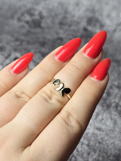 9ct Yellow Gold Butterfly Ring Split Shank Two Butterflies s: J Band Hallmarked
