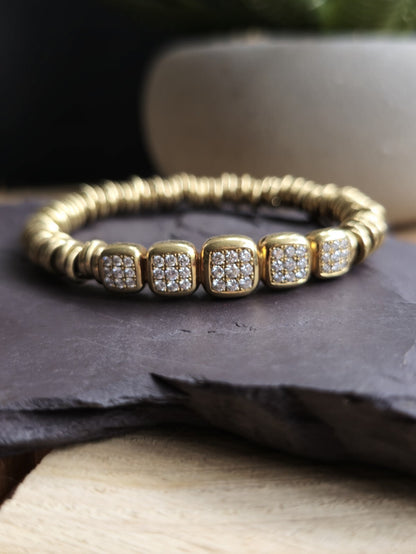 Solid 18k 750 Yellow Gold Diamond Bracelet Heavy Gold Links Circles Expandable